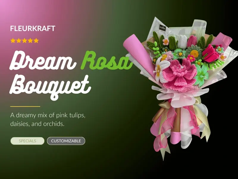 FleurKraft Dream Rosa bouquet â€” handcrafted fuzzy wire bouquet delivered to City of Naga