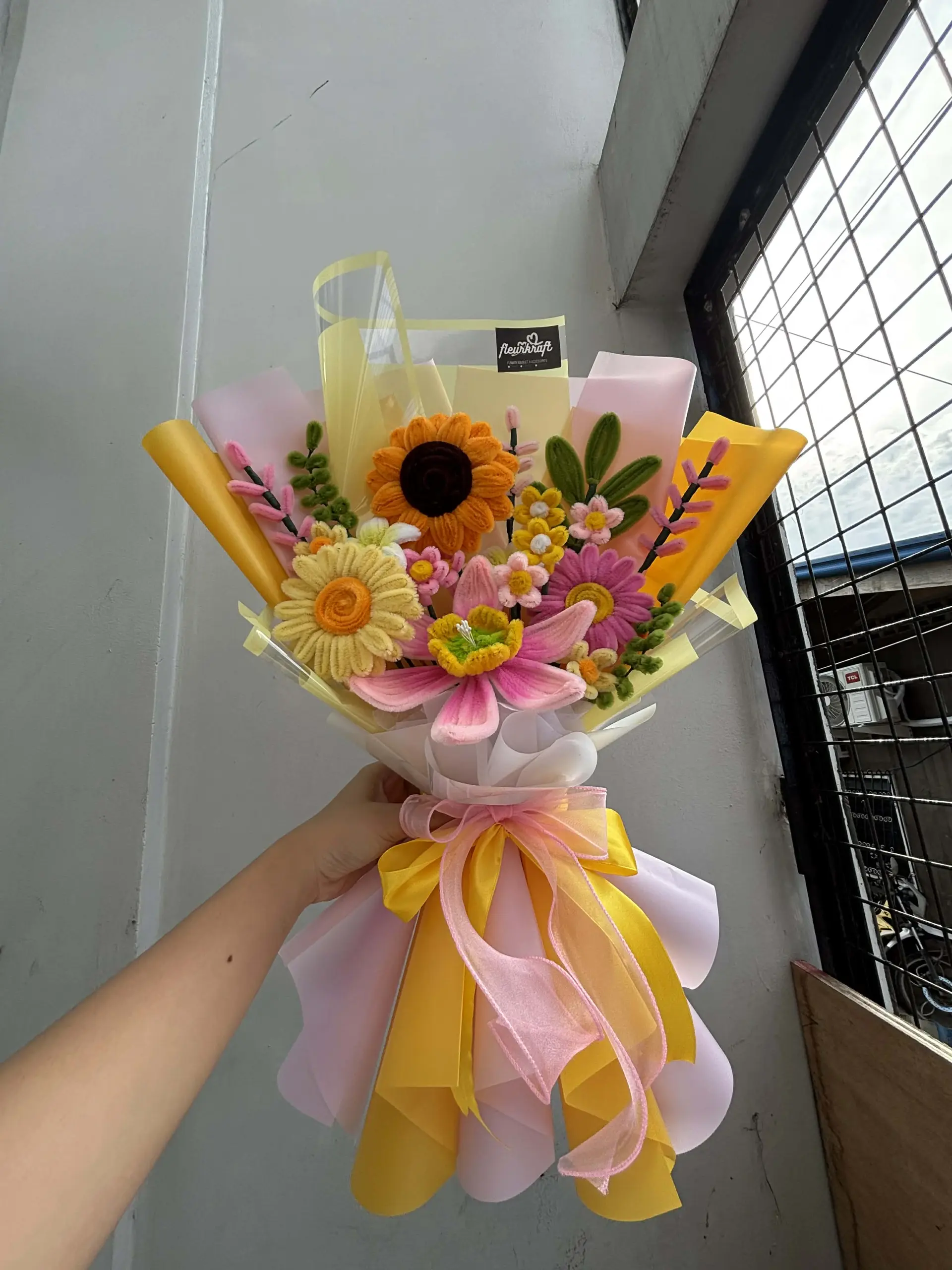 Beautiful handcrafted fuzzy wire bouquet â€” perfect for any occasion