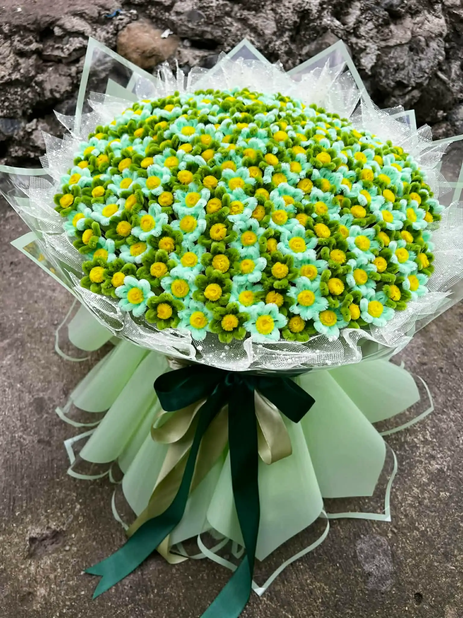 FleurKraft mint daisy cloud bouquet â€” a stunning handcrafted design