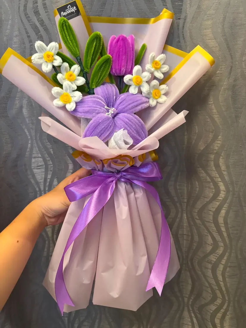 Purple Lily Gold Trim Bouquet by Fleurkraft