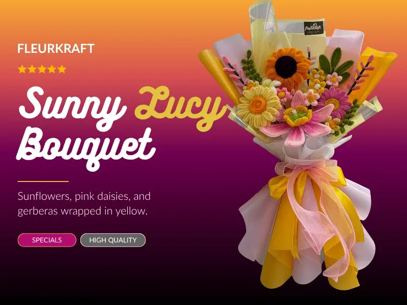FleurKraft Sunny Lucy bouquet â€” bright cheerful fuzzy wire design delivered to Talisay