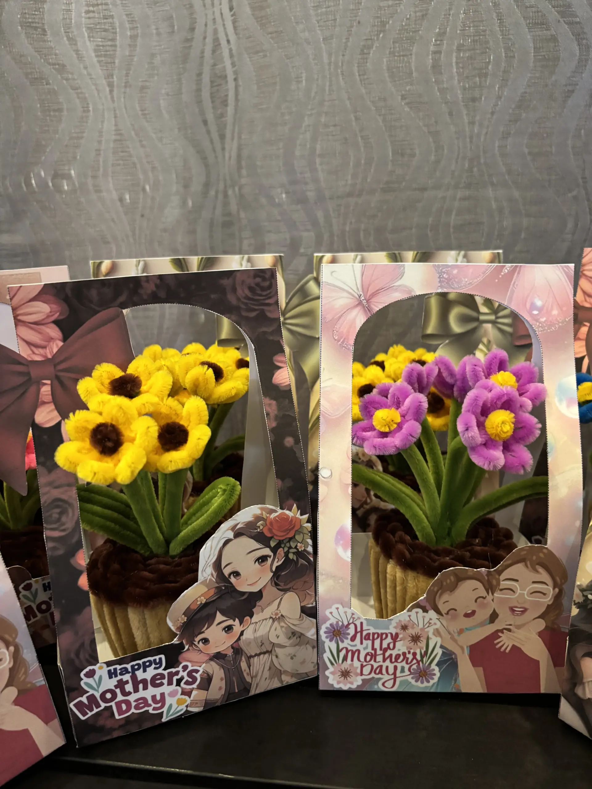 FleurKraft fuzzy wire mini pot sunflower — showing what premium quality chenille wire looks like in a finished product