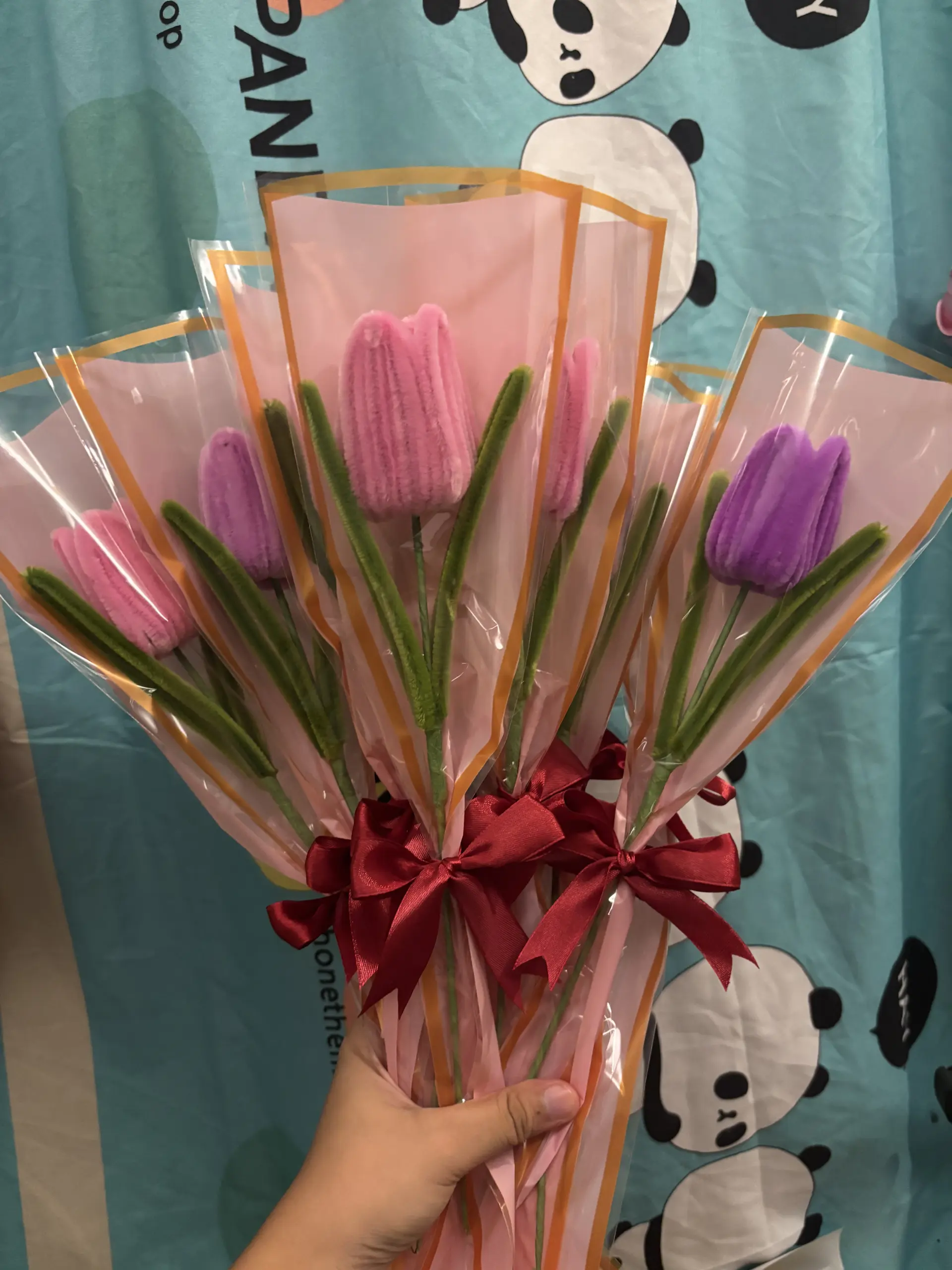 FleurKraft pink and purple tulip bouquet — handcrafted fuzzy wire arrangement delivered to Lapu-Lapu City